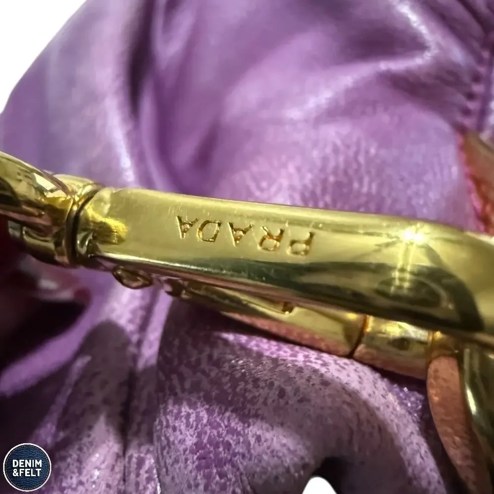 Prada Purple Leather Pleated Shoulder Bag Gold Hardware Slouchy‎ Hobo Purse Luxe